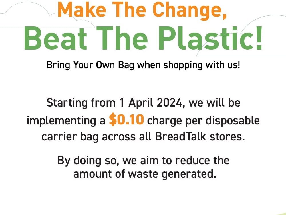 Dismay after BreadTalk S’pore imposes S$0.10 plastic bag charge