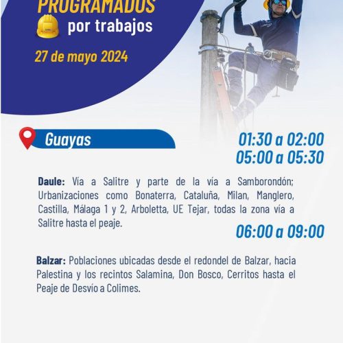 ¡Otra vez la rutina de apagones! Estos son los horarios establecidos para cortes de luz en seis provincias del Ecuador, este 27 de mayo